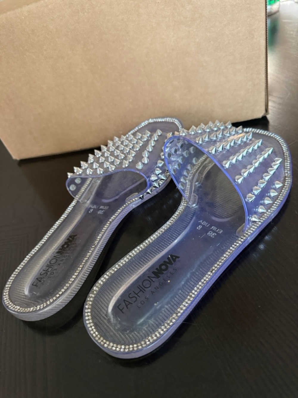 Fashion Nova Los Angeles Clear Slide Sandals with Silver Spikes - Picture 13 of 13